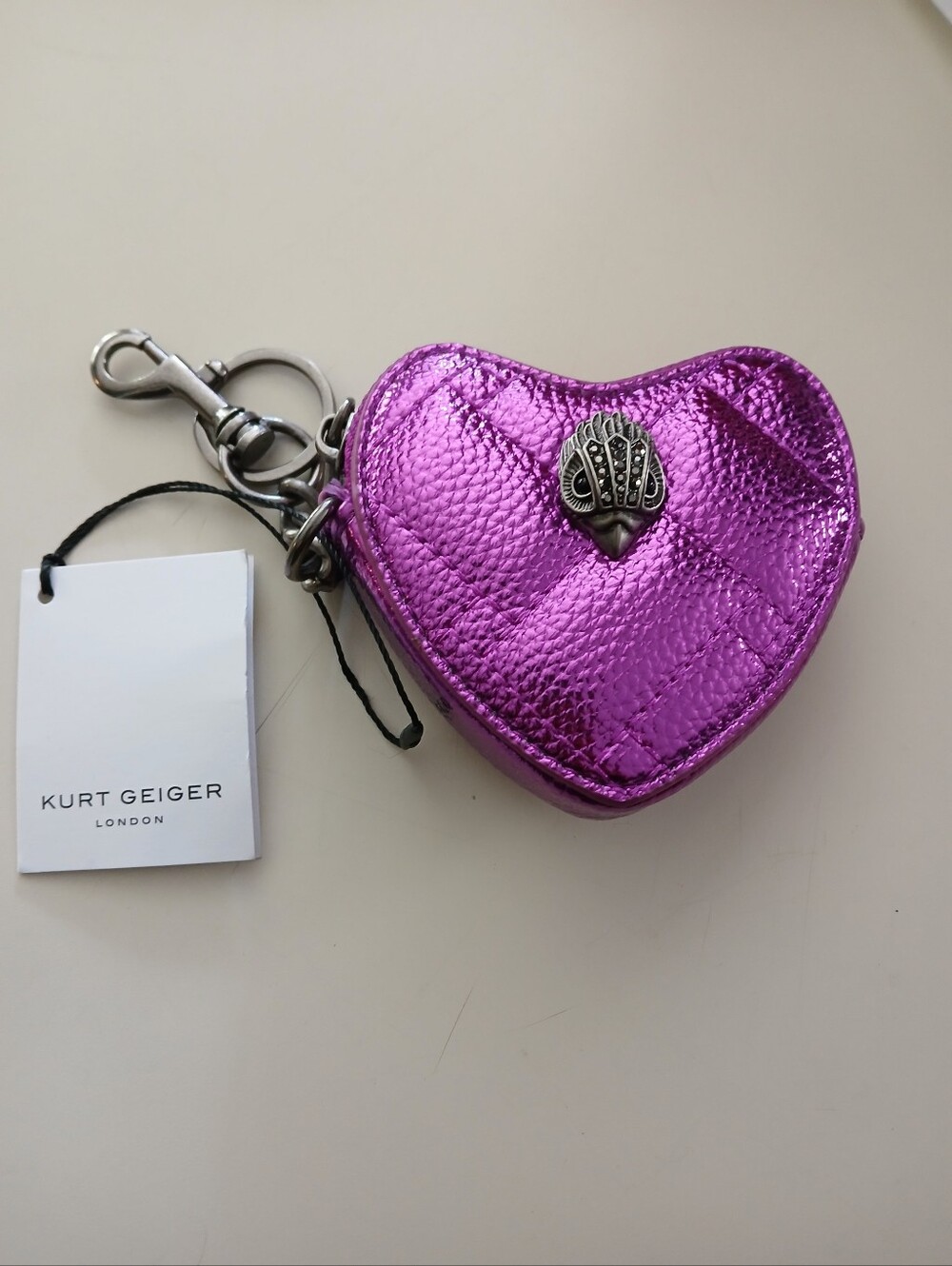 Kurt Geiger NWT Purple Metallic Heart Coin Purse & Bag Charm W/Box